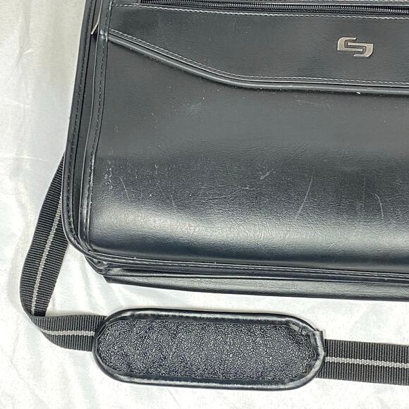 Solo New York Black Leather Laptop Bag Briefcase 15.5" Computer MacBook Strap - Picture 3 of 16